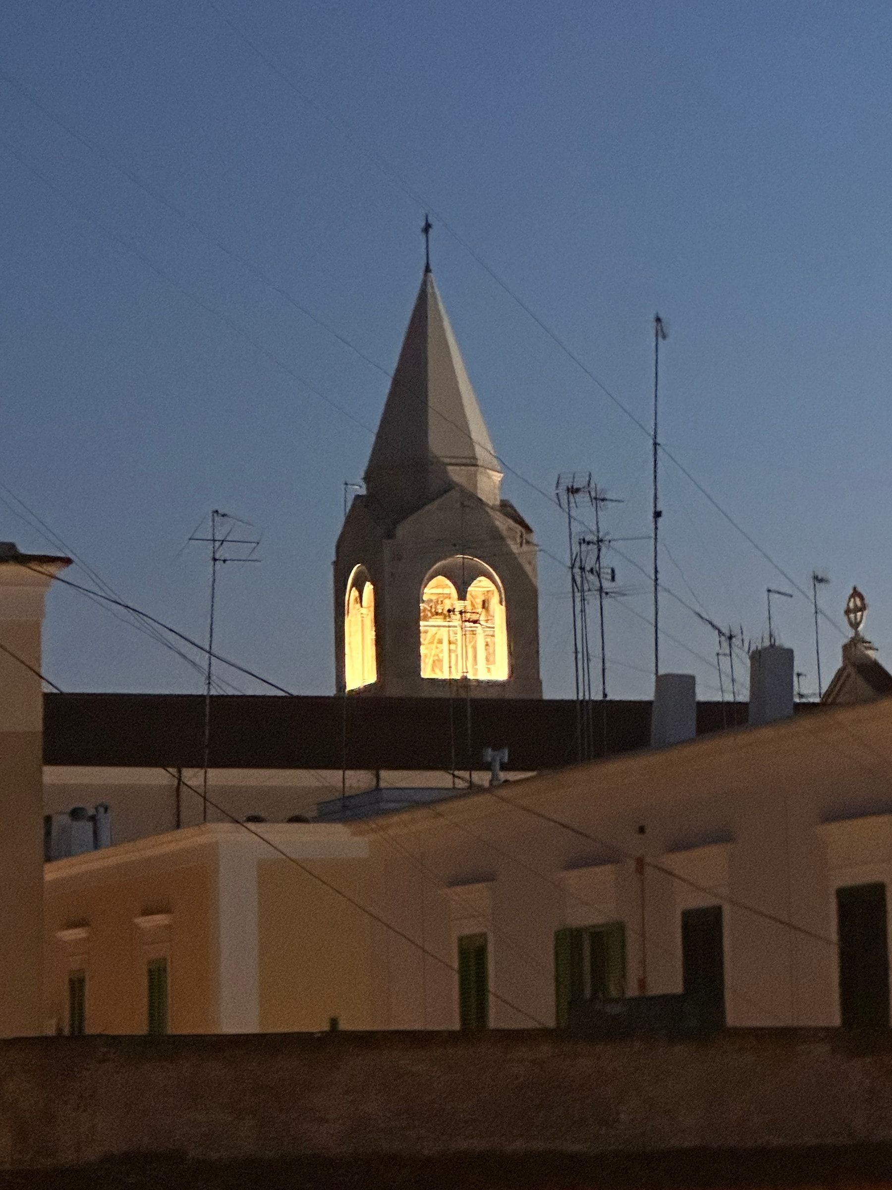 Tetti e un campanile del centro di Molfetta al tramonto